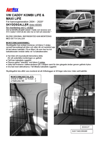 Artfex Skyddsgaller - Volkswagen Caddy Life, Kombi & Max Life 2004- - Bild 2